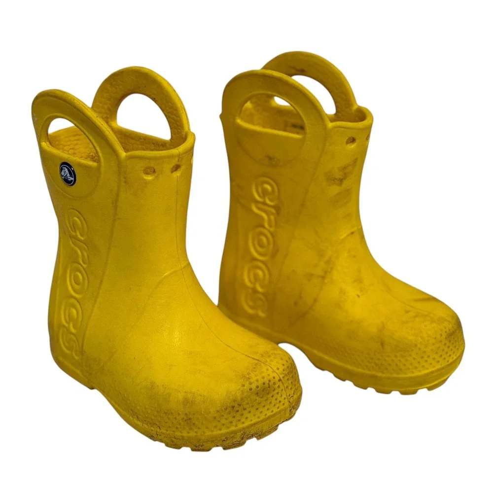Crocs Handle It Yellow Rain Boots Kids Size C7 Waterproof Lightweight 12803
